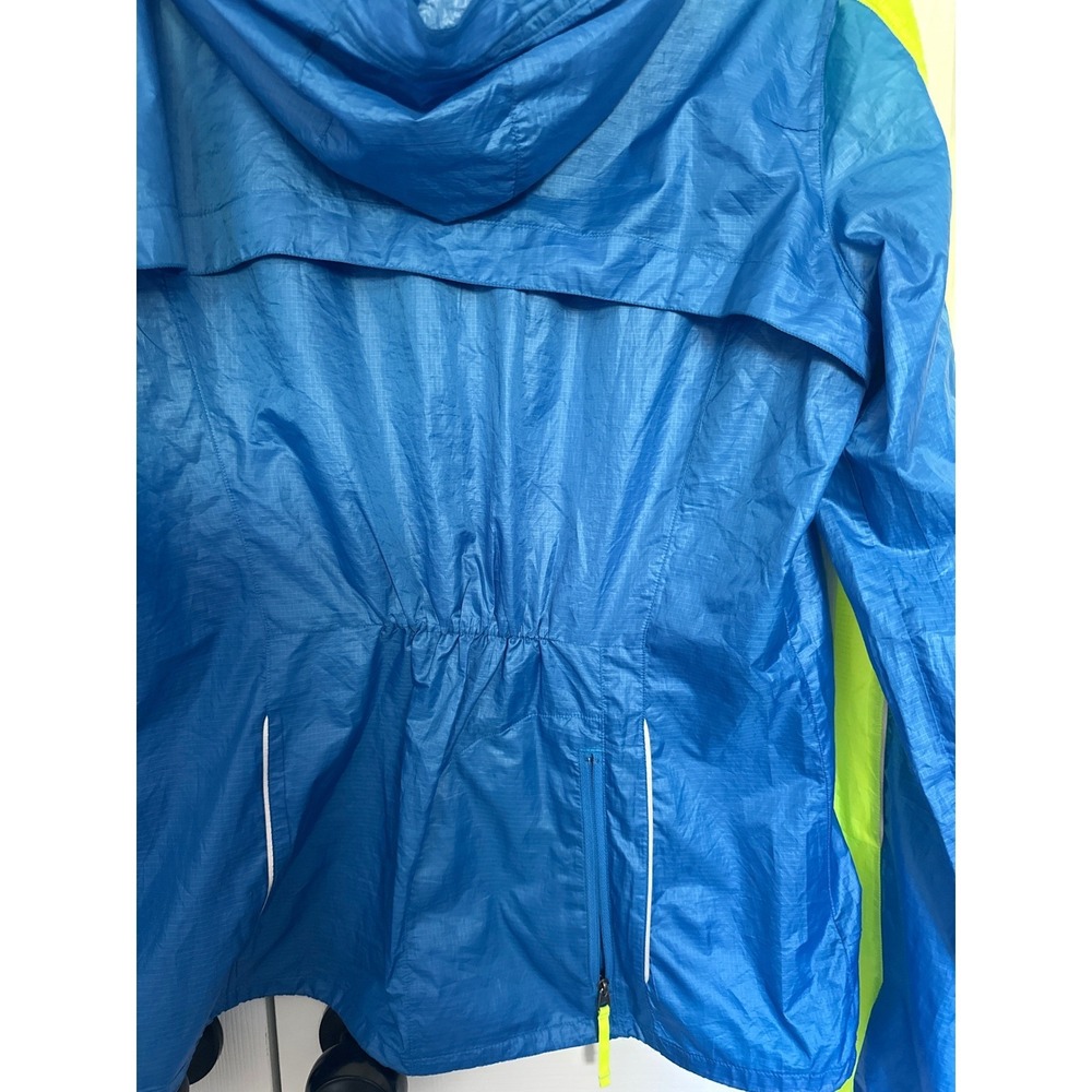 Brooks Shelter Technology Womens Medium Blue Neon Yellow Running Jacket Zip Hood - Picture 4 of 7